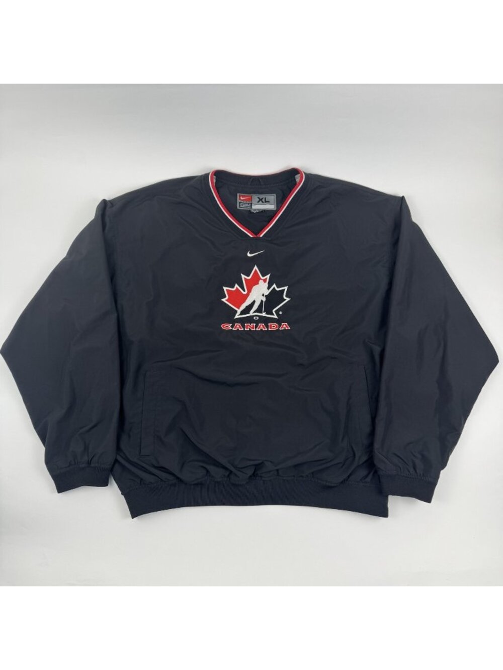 Vintage Nike Center Swoosh Team Canada Pullover Black Windbreaker Men XL Y2K